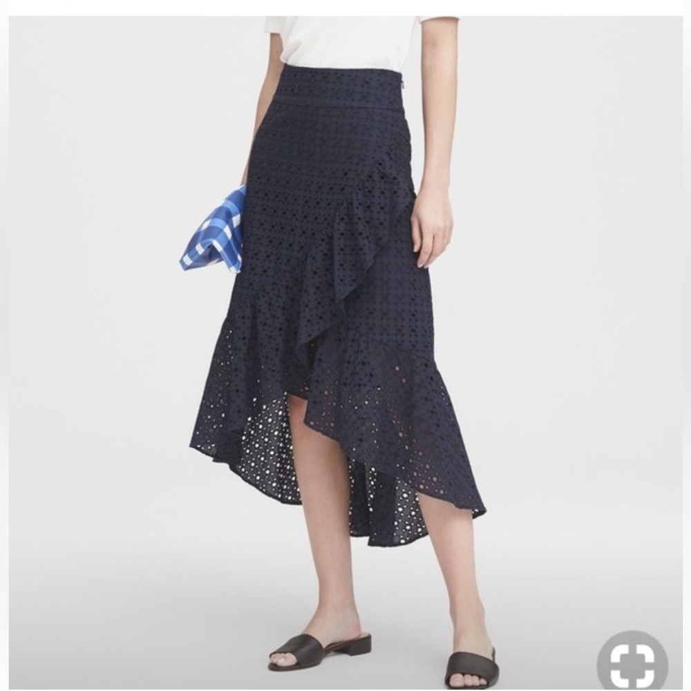 Banana Republic Cotton Navy Blue Eyelet Ruffle Skirt Size 0